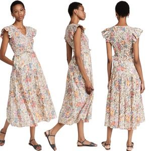 🚨Sea New York Womens Size 0 Ines Floral Smocked Dress Midi Length